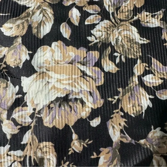 Vintage Echo Silk Scarf Black with Beige Tan and Purple Flowers 59” by 10” - Picture 2 of 7